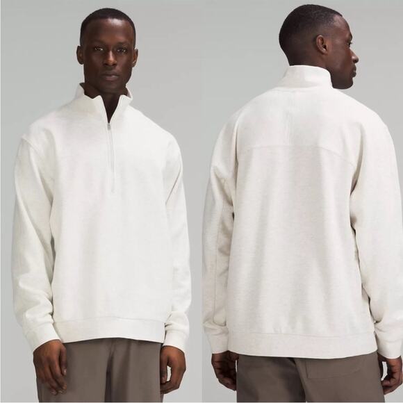 Lululemon French Terry Oversized Half Zip Heathered Bone Gray Sweatshirt- Medium - Picture 1 of 9